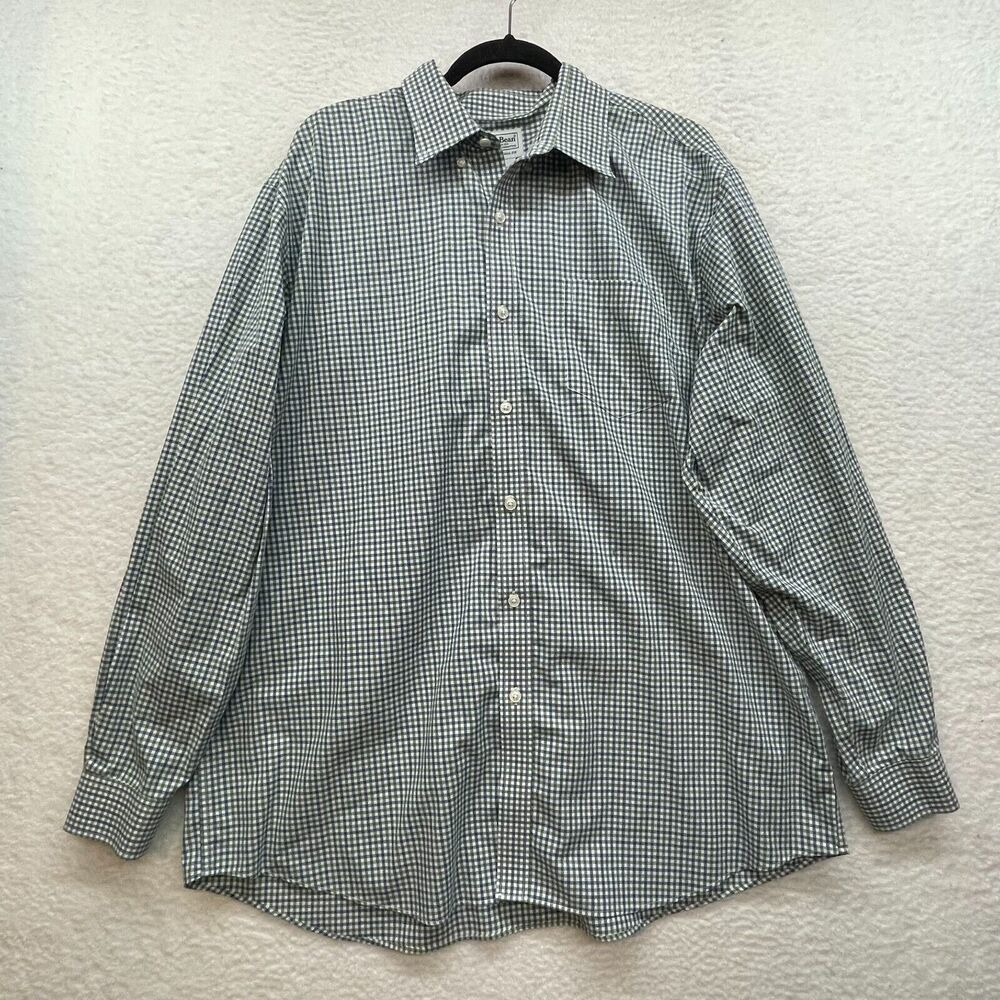 LL Bean Shirt Mens Extra Large Green Blue Plaid Traditional Fit Button Down Dad
